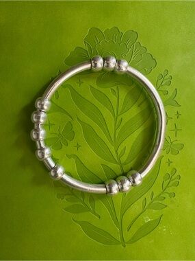 Sterling Silver Beaded Bangle Bracelet - Silver
